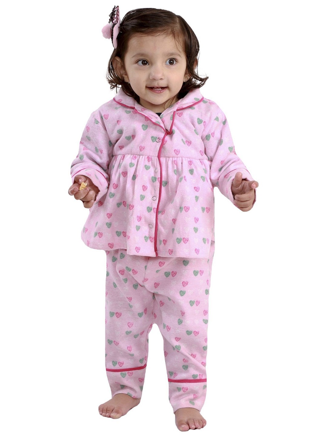 

The Mom Store Girls Printed Cotton Top with Pyjama Set, Pink