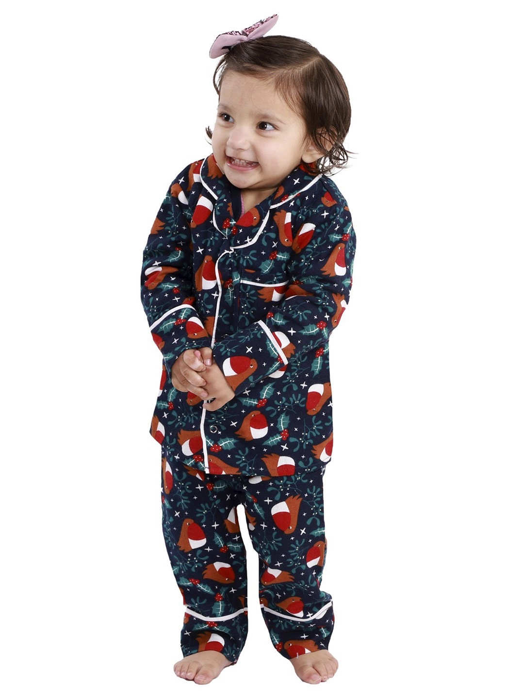 

The Mom Store Girls Printed Shirt with Pyjama Set, Teal