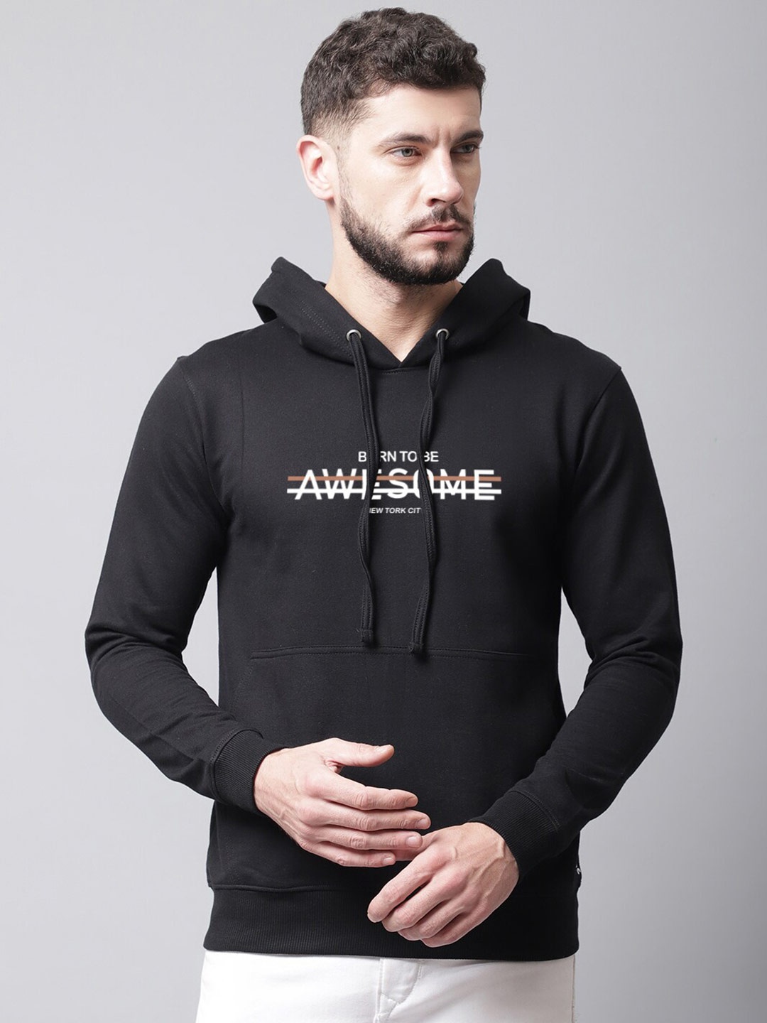 

Friskers Men Printed Hooded Fleece Sweatshirt, Black