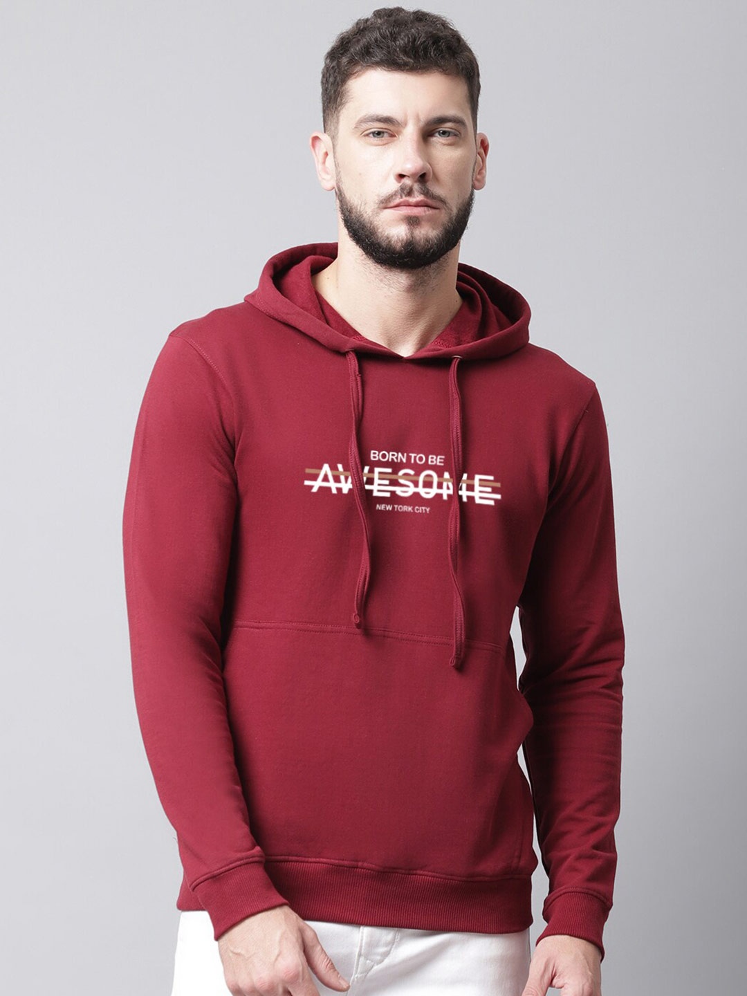 

Friskers Men Printed Hooded Fleece Sweatshirt, Maroon