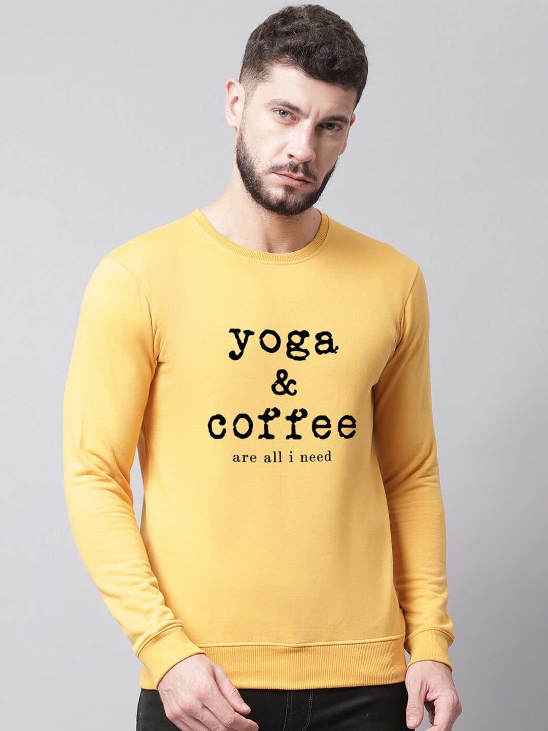

Friskers Men Printed Fleece Sweatshirt, Yellow