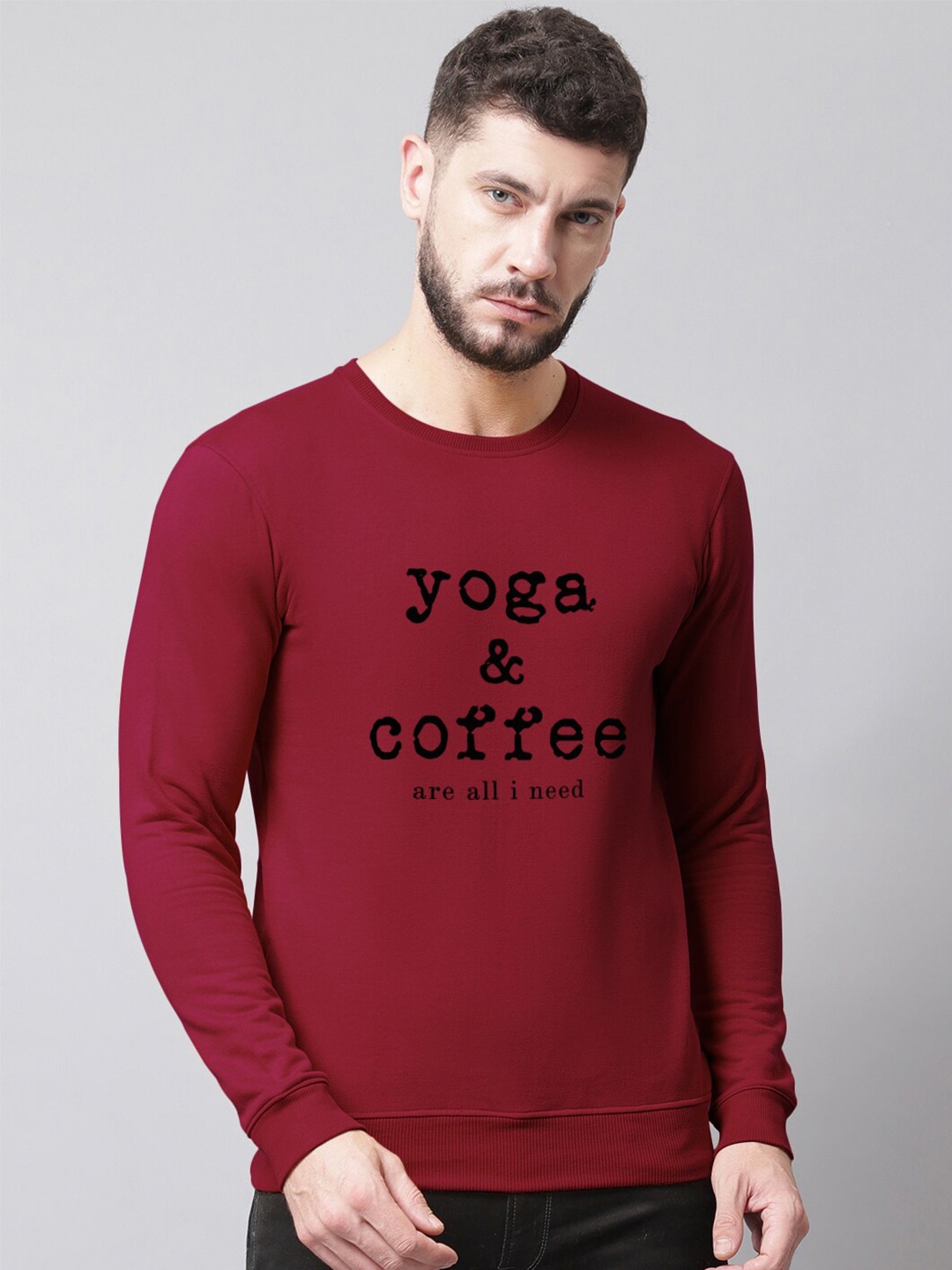 

Friskers Men Printed Fleece Sweatshirt, Maroon