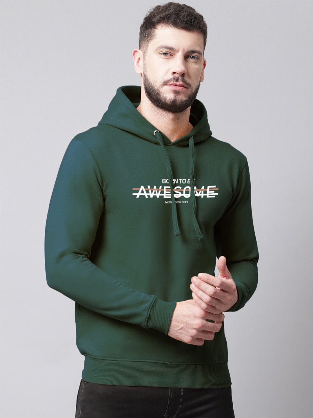 

Friskers Men Printed Hooded Sweatshirt, Green