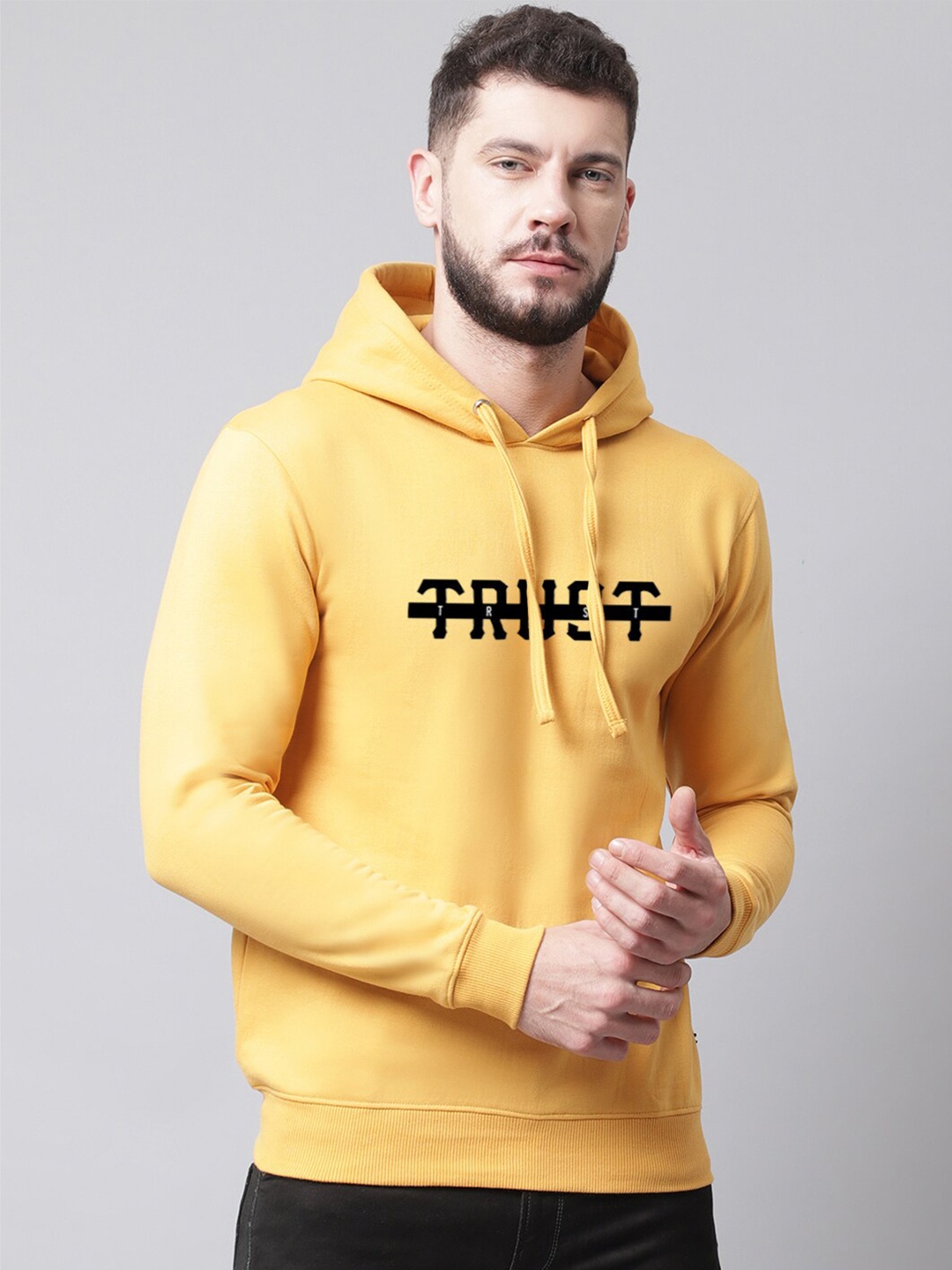 

Friskers Men Printed Hooded Fleece Pullover Sweatshirt, Gold