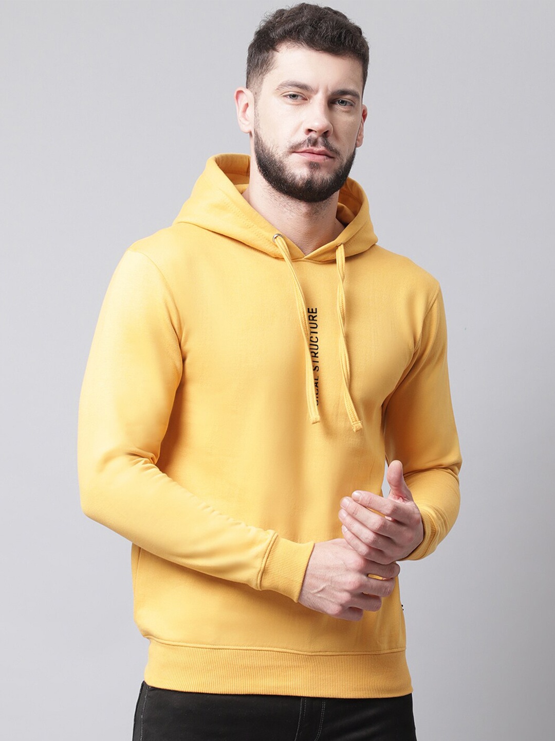 

Friskers Men Printed Hooded Fleece Sweatshirt, Yellow