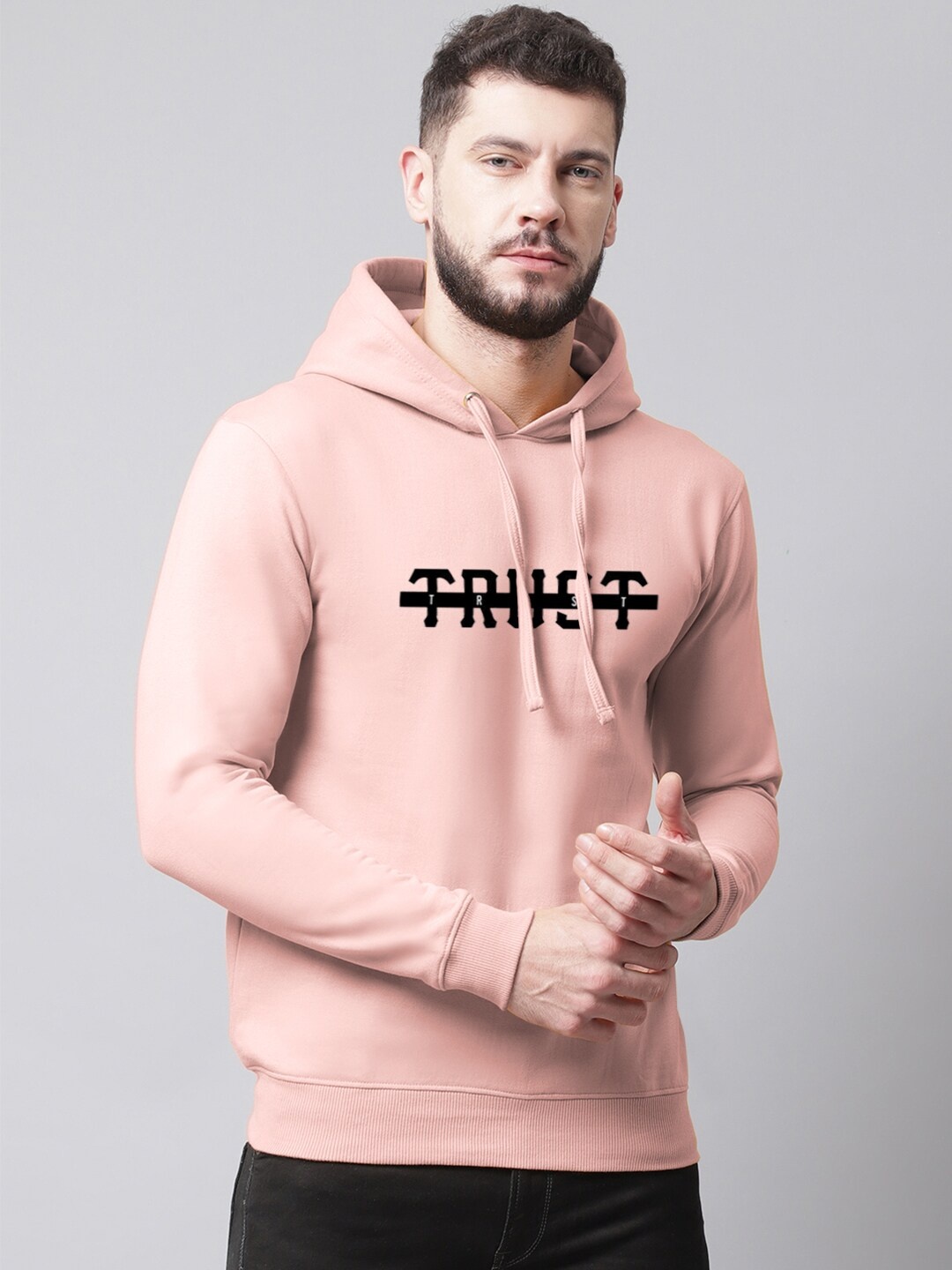 

Friskers Men Printed Hooded Sweatshirt, Peach