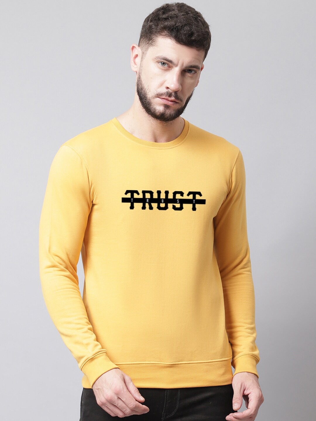 

Friskers Men Printed Fleece Sweatshirt, Yellow