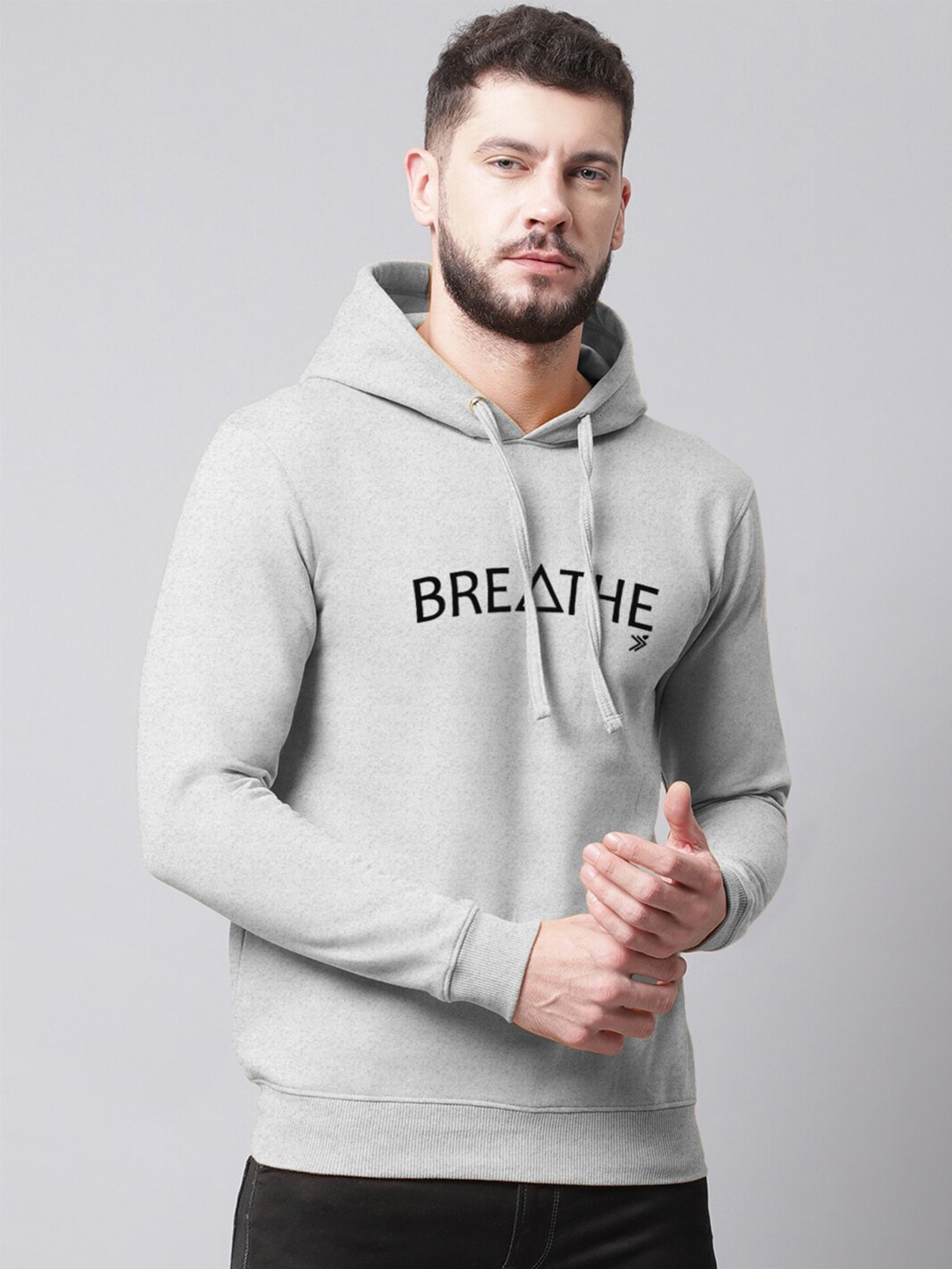 

Friskers Men Printed Hooded Fleece Sweatshirt, Grey