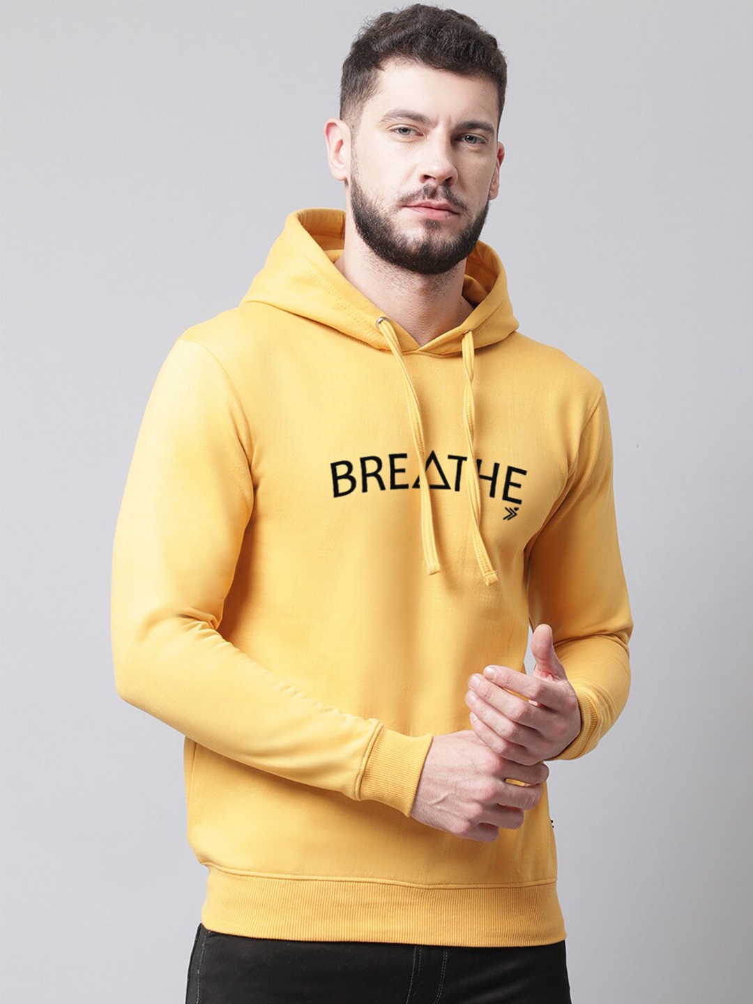

Friskers Men Printed Hooded Fleece Sweatshirt, Gold