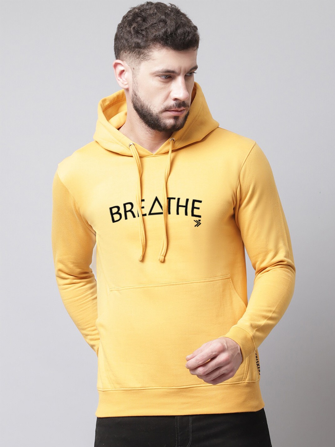 

Friskers Men Printed Hooded Fleece Sweatshirt, Gold