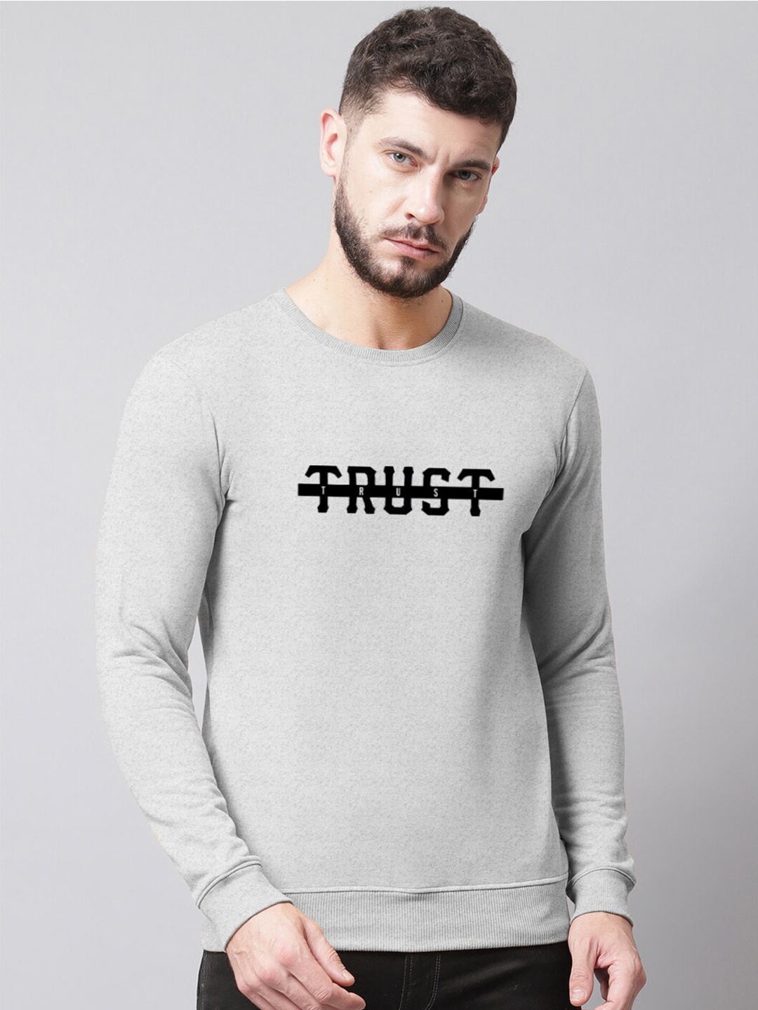 

Friskers Men Typhography Printed Fleece Pullover Sweatshirt, Grey