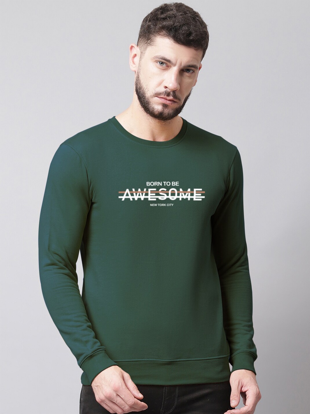 

Friskers Men Printed Fleece Sweatshirt, Green