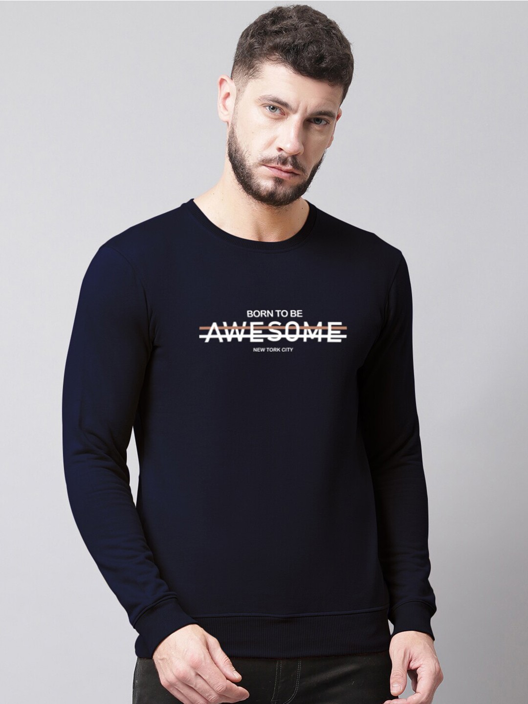 

Friskers Men Printed Fleece Sweatshirt, Navy blue