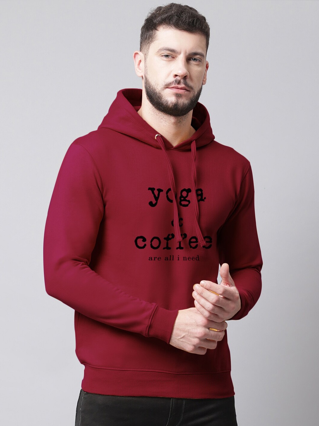 

Friskers Men Printed Hooded Fleece Sweatshirt, Maroon
