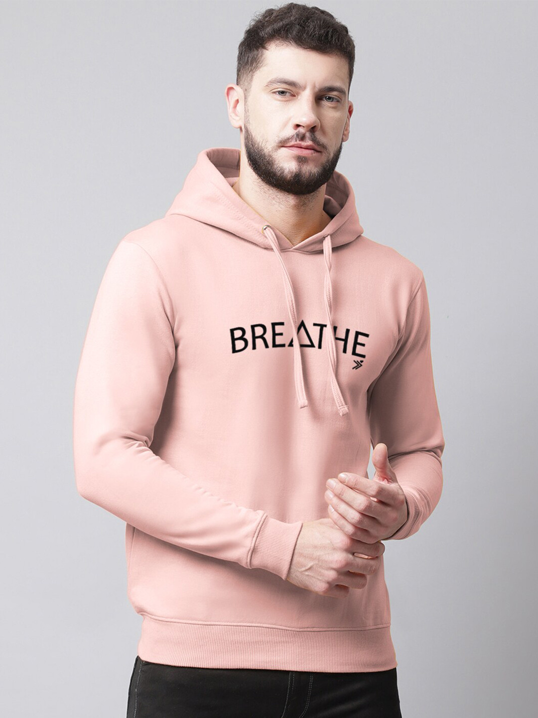 

Friskers Men Printed Hooded Sweatshirt, Peach
