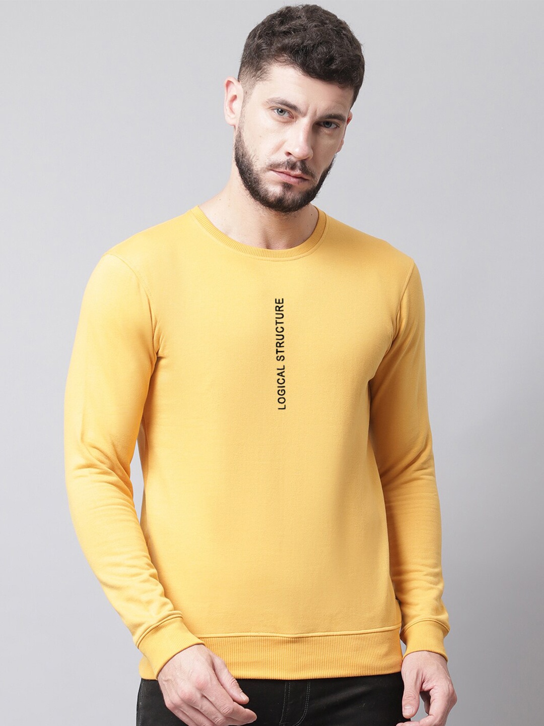 

Friskers Men Printed Fleece Sweatshirt, Yellow
