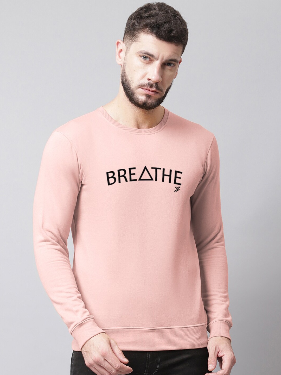 

Friskers Men Printed Fleece Sweatshirt, Peach