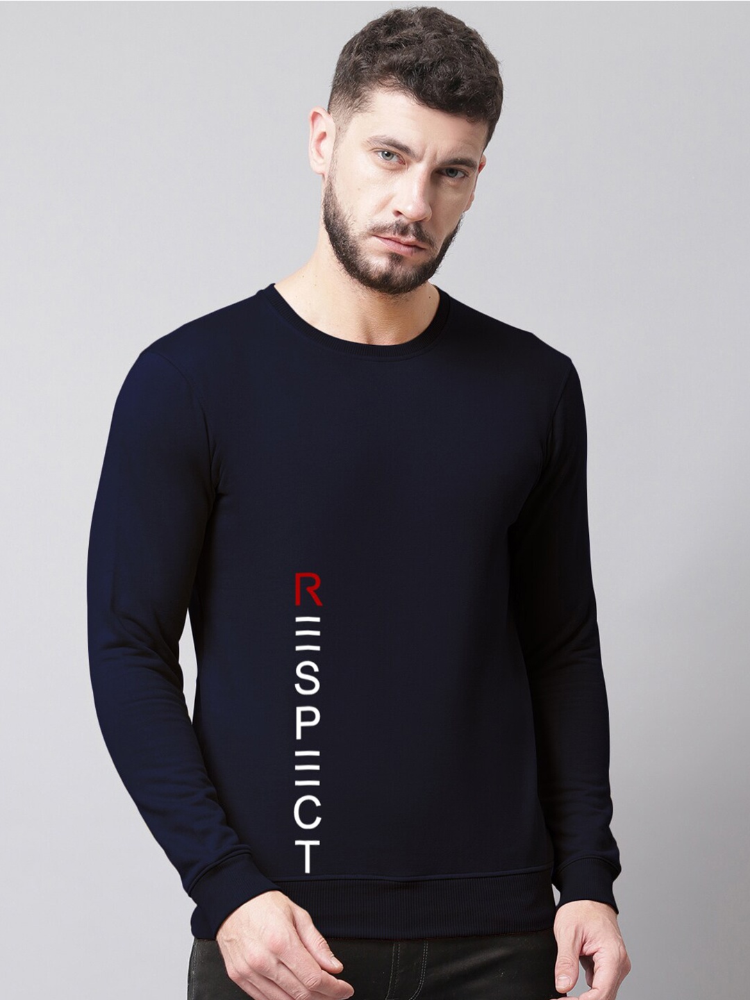 

Friskers Men Printed Fleece Sweatshirt, Navy blue