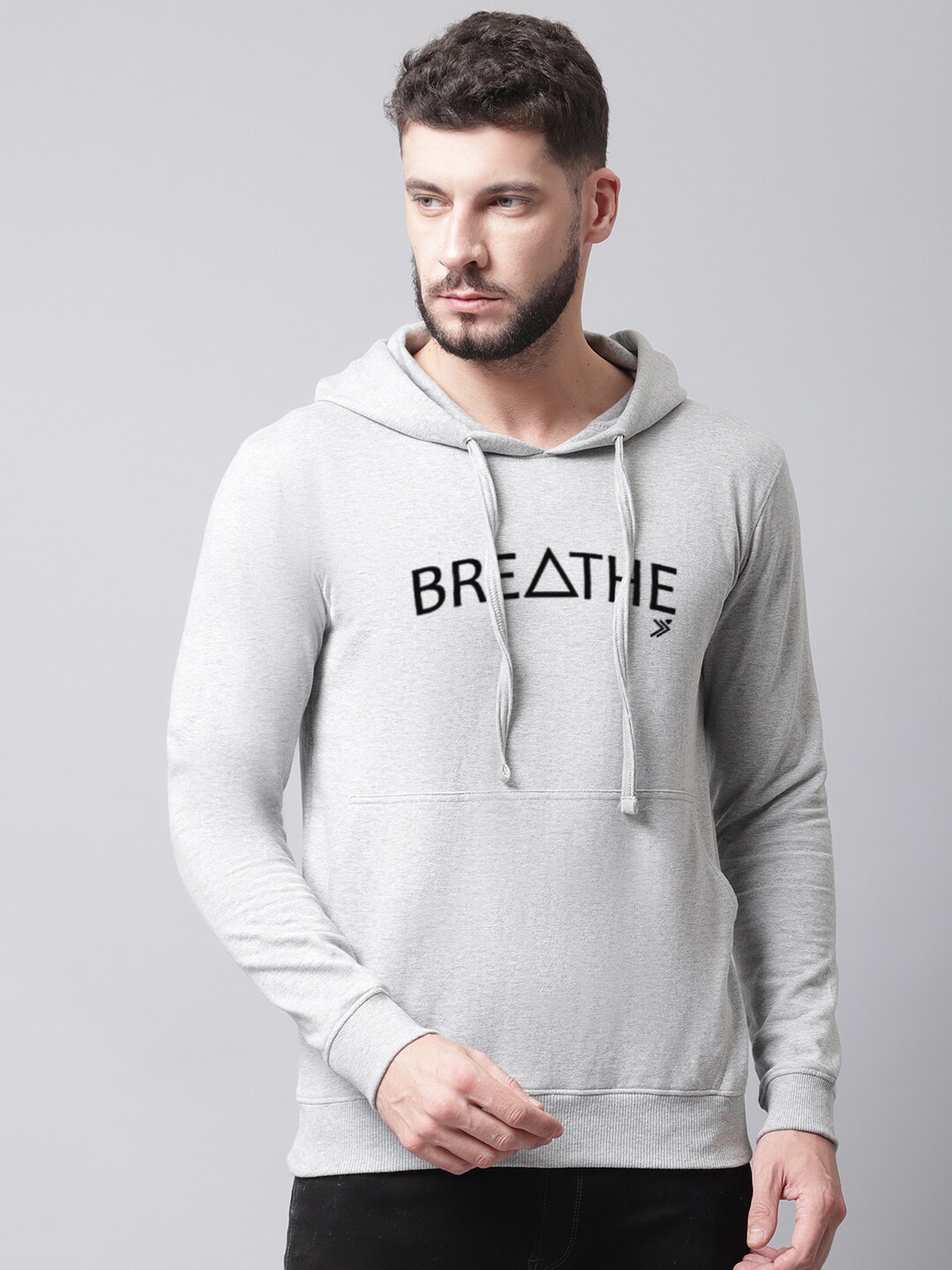 

Friskers Men Grey Printed Hooded Sweatshirt