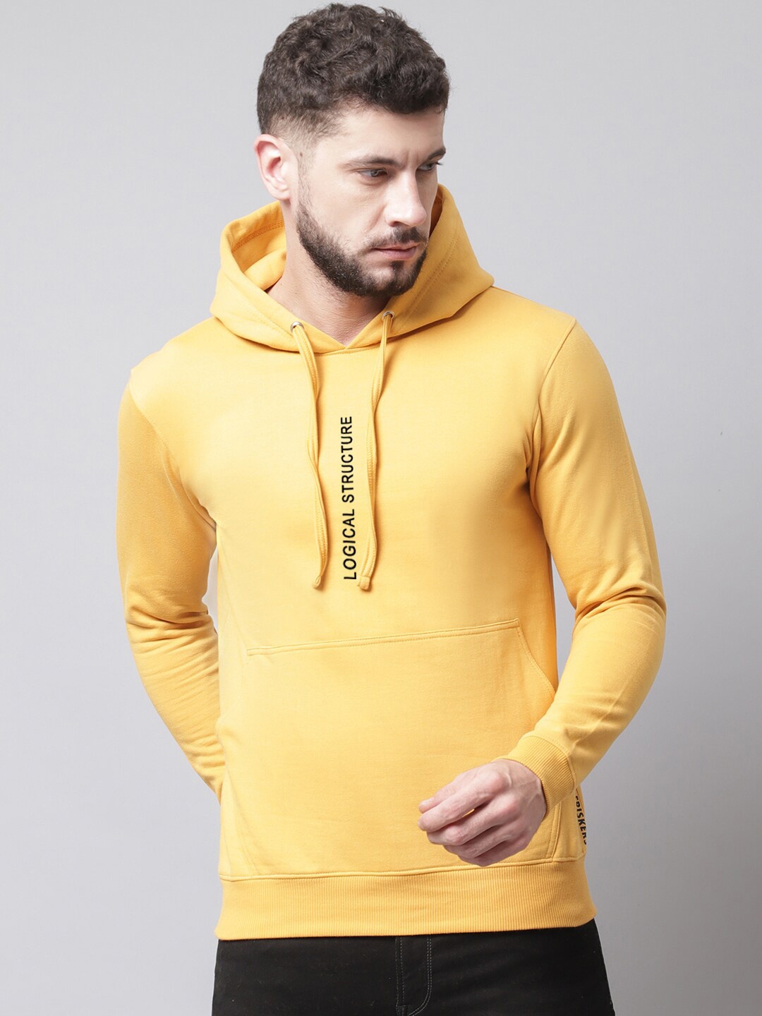 

Friskers Men Yellow Printed Hooded Sweatshirt