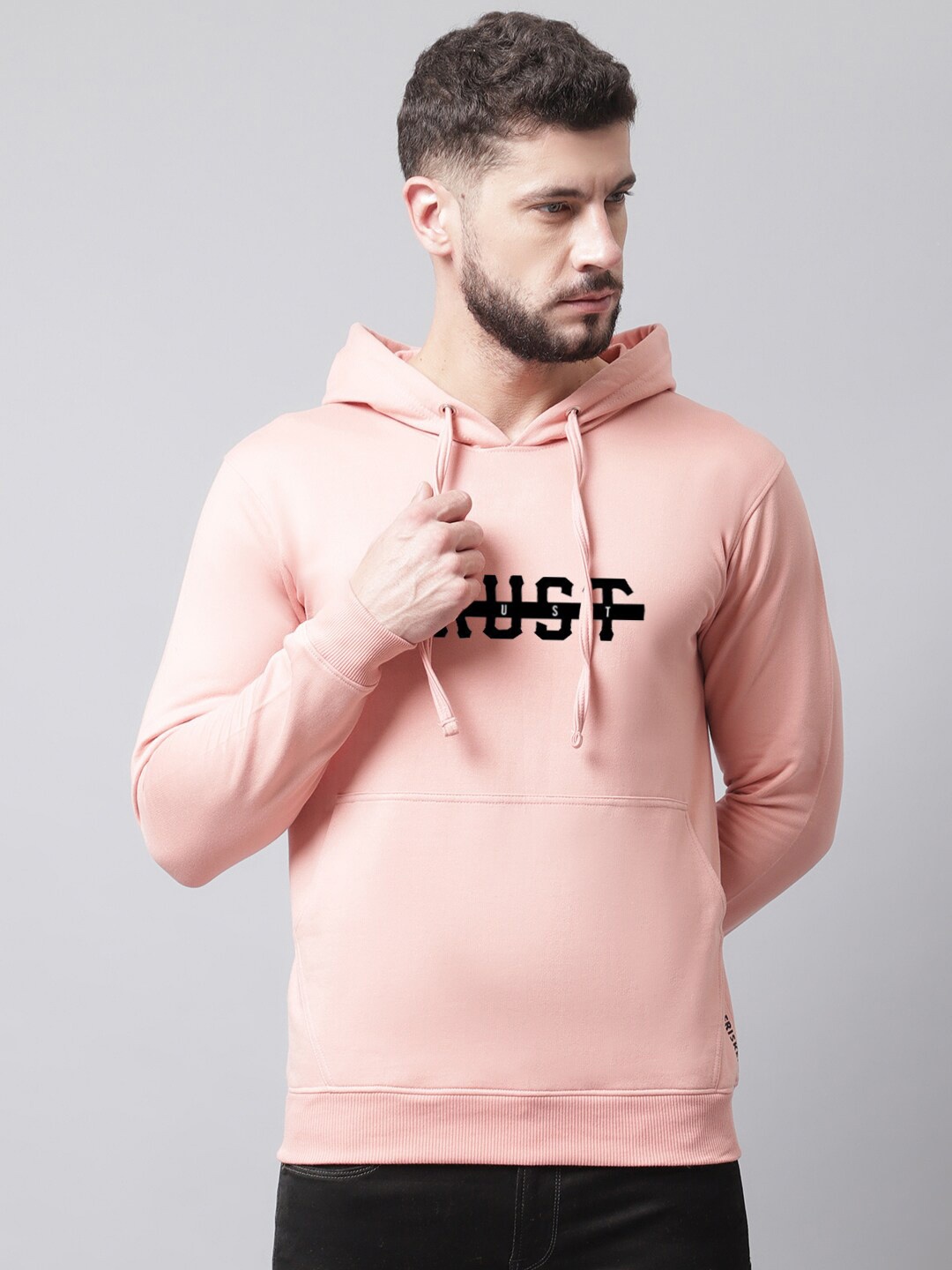 

Friskers Men Fleece Printed Hooded Sweatshirt, Pink