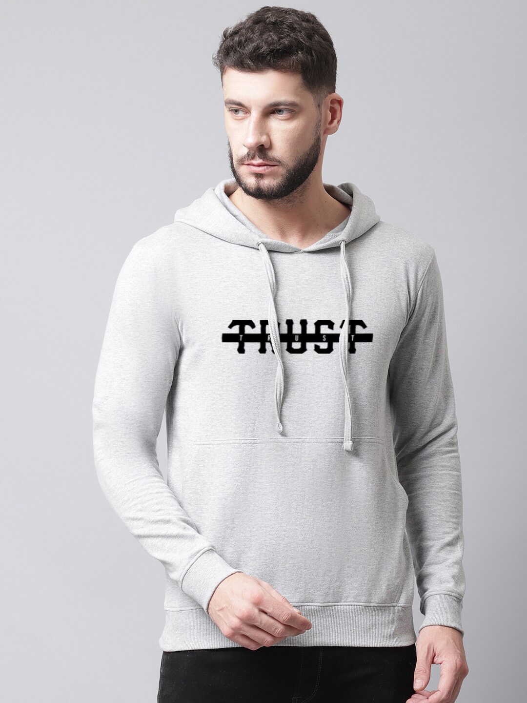 

Friskers Men Grey Printed Hooded Sweatshirt