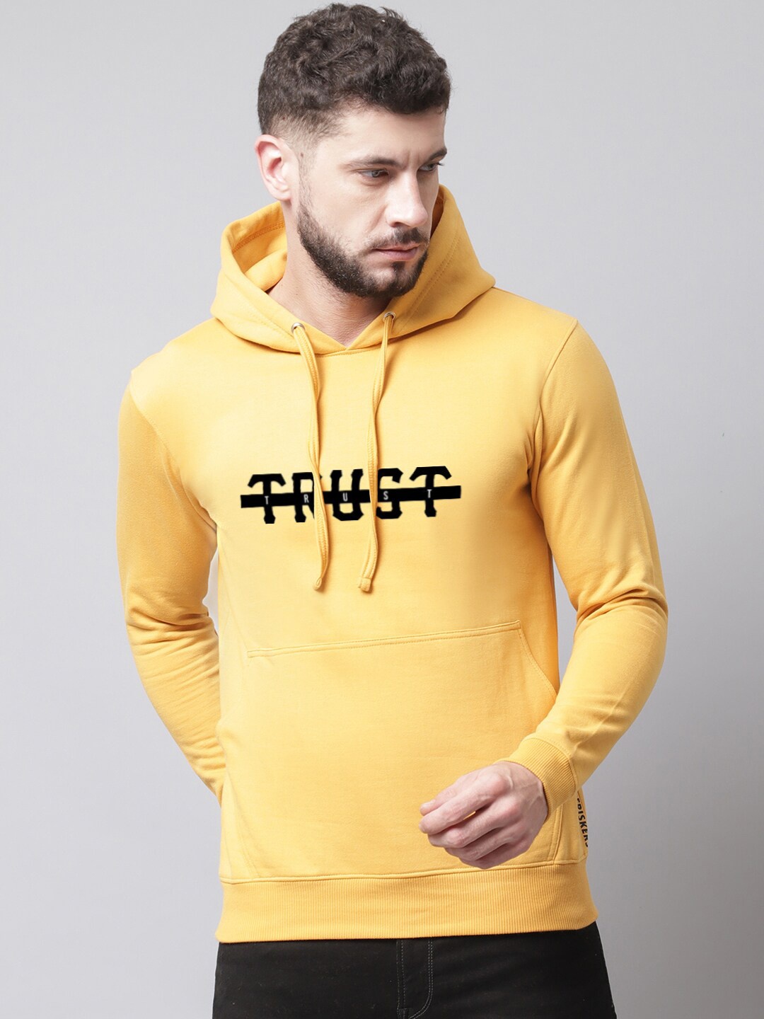 

Friskers Men Printed Hooded Fleece Sweatshirt, Yellow