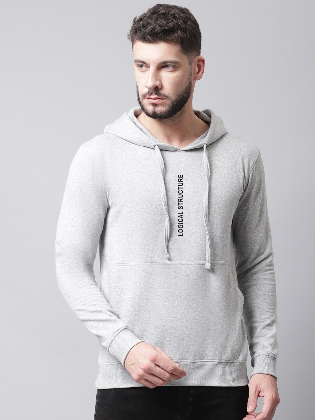 

Friskers Men Printed Hooded Fleece Sweatshirt, Grey