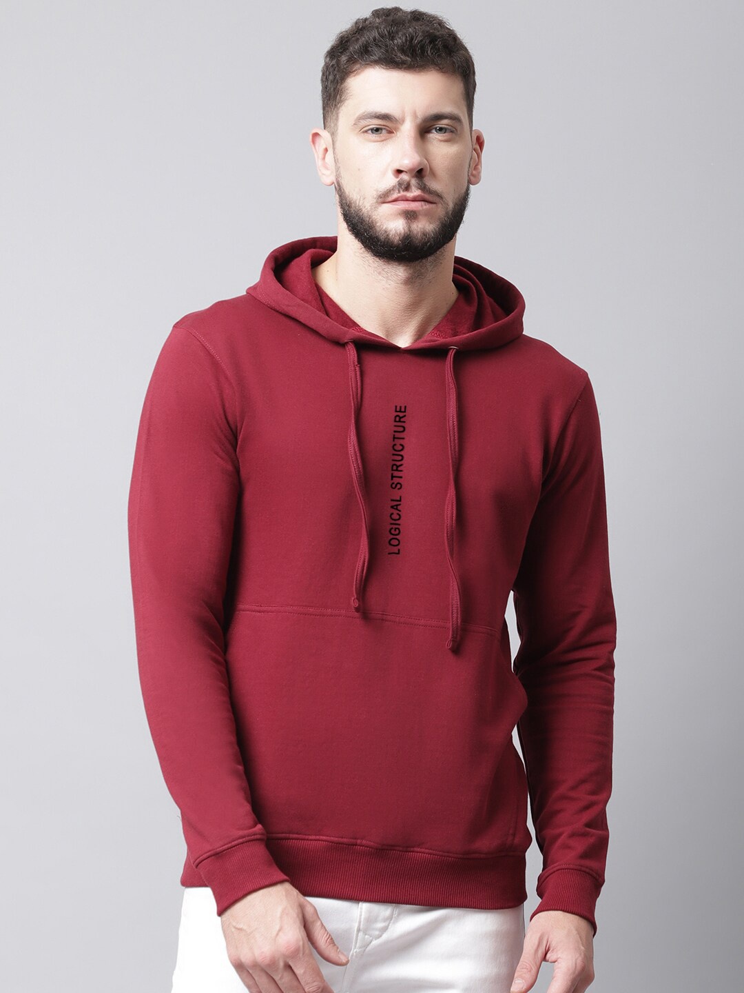 

Friskers Men Printed Hooded Fleece Sweatshirt, Maroon