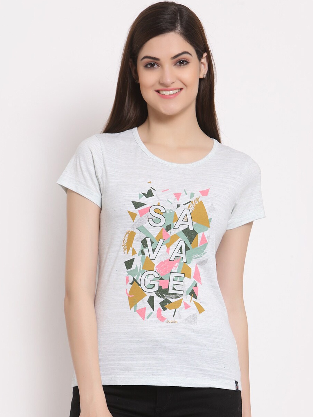 

Juelle Women Typography Printed Cotton T-shirt, Off white