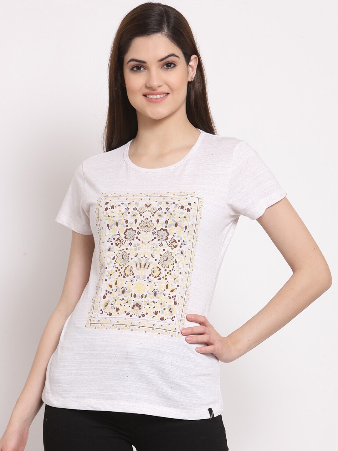

Juelle Women Floral Printed Cotton T-shirt, Off white