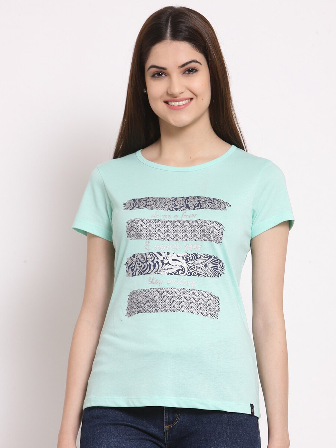 

Juelle Women Floral Printed Cotton T-shirt, Sea green