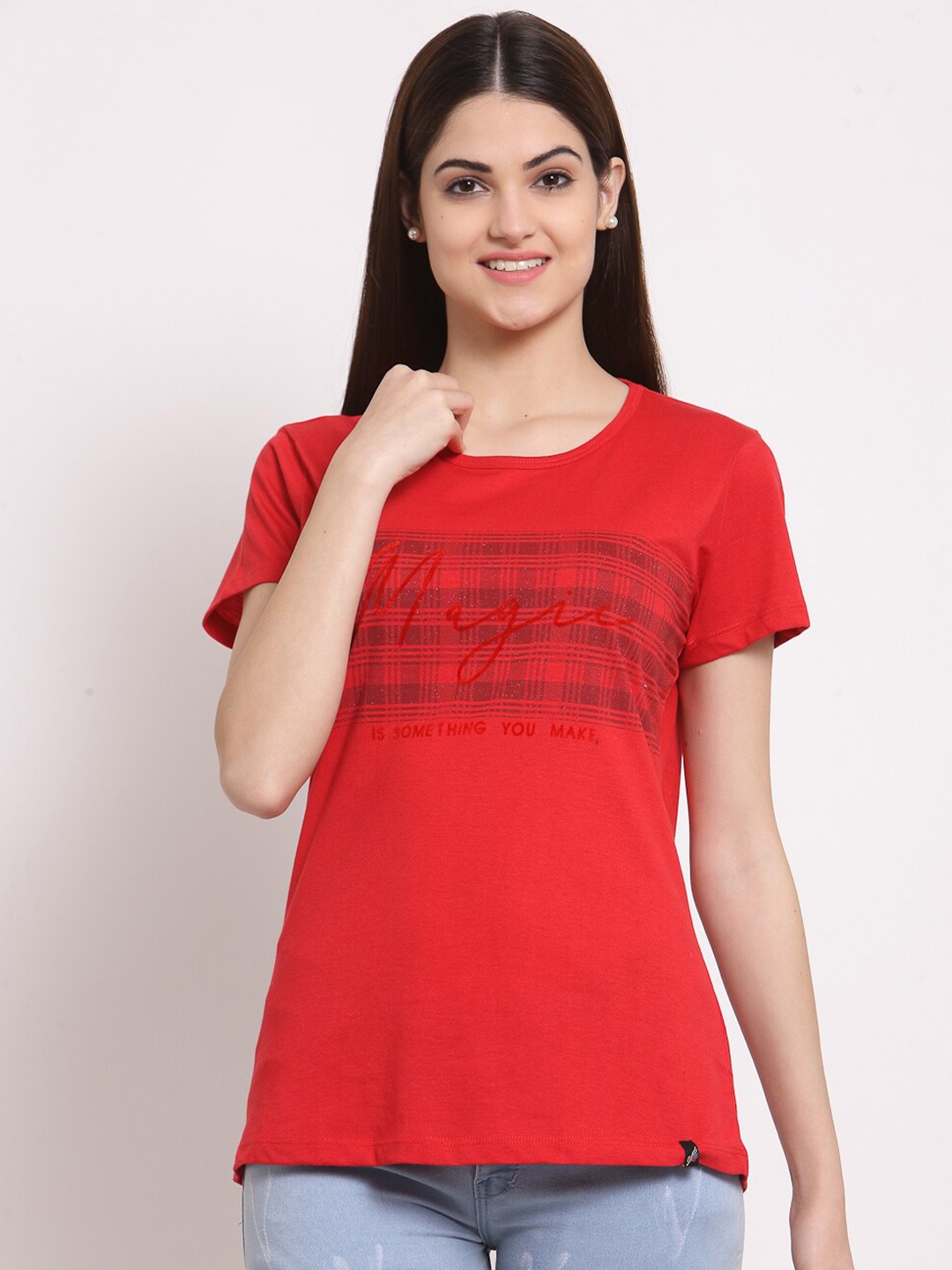 

Juelle Women Typography Printed Cotton T-shirt, Red