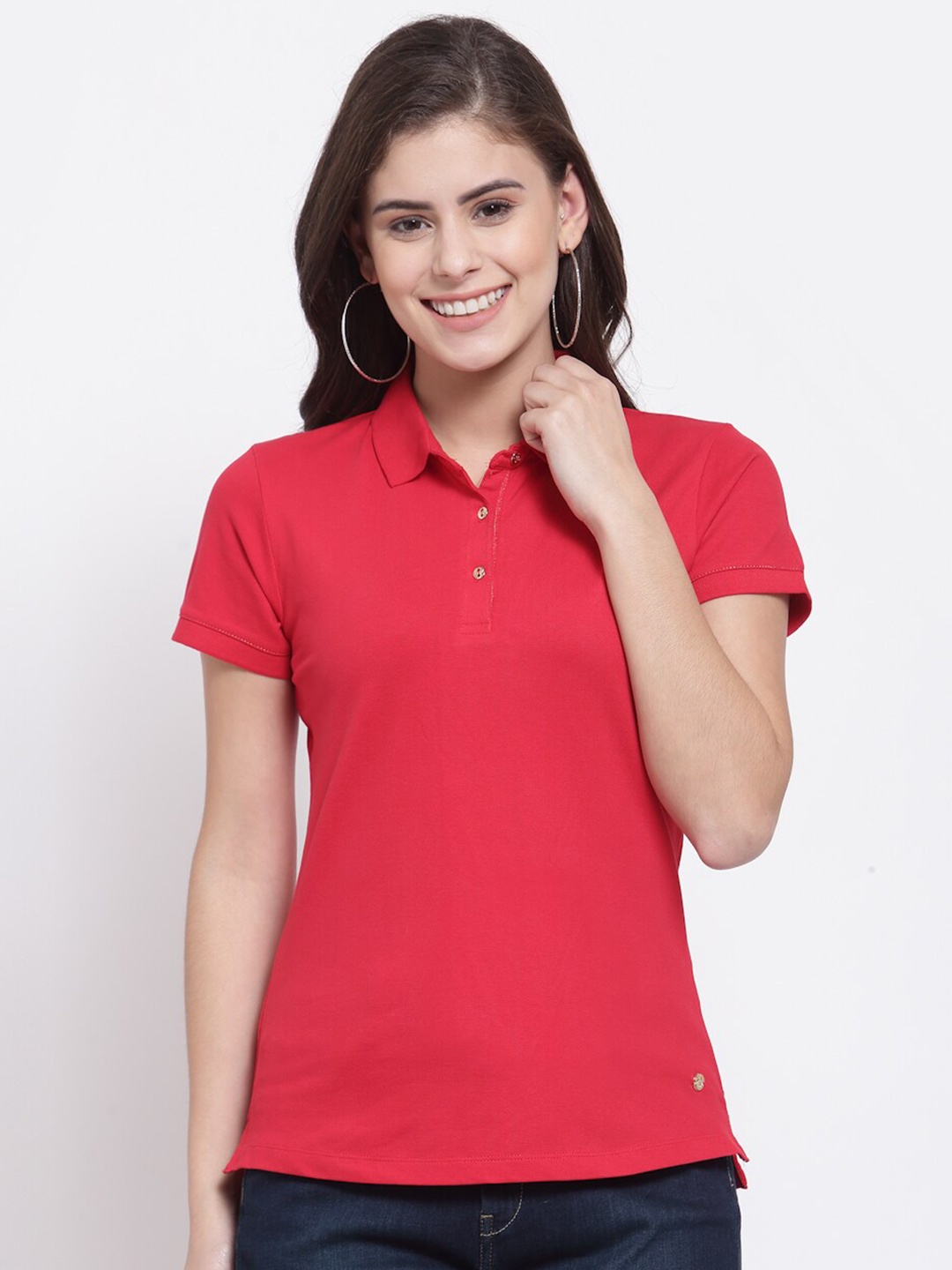 

Juelle Women Polo Collar Cotton T-shirt, Red