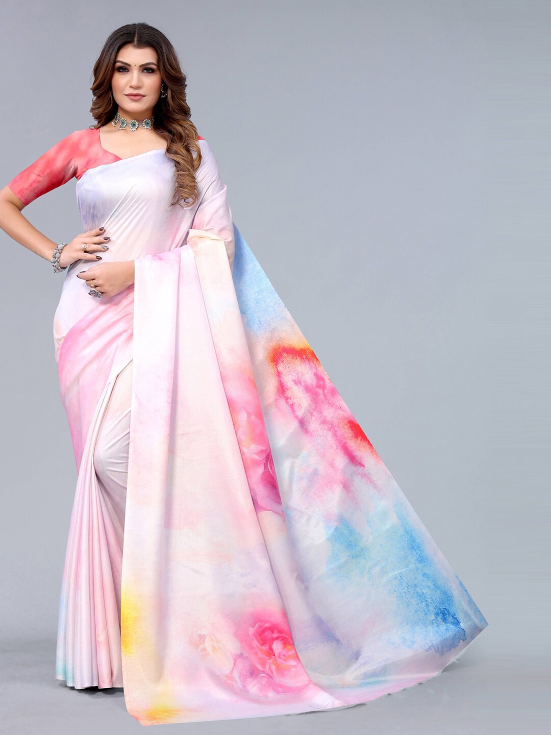 

Mitera Poly Silk Dyed Tie and Dye Saree, Pink