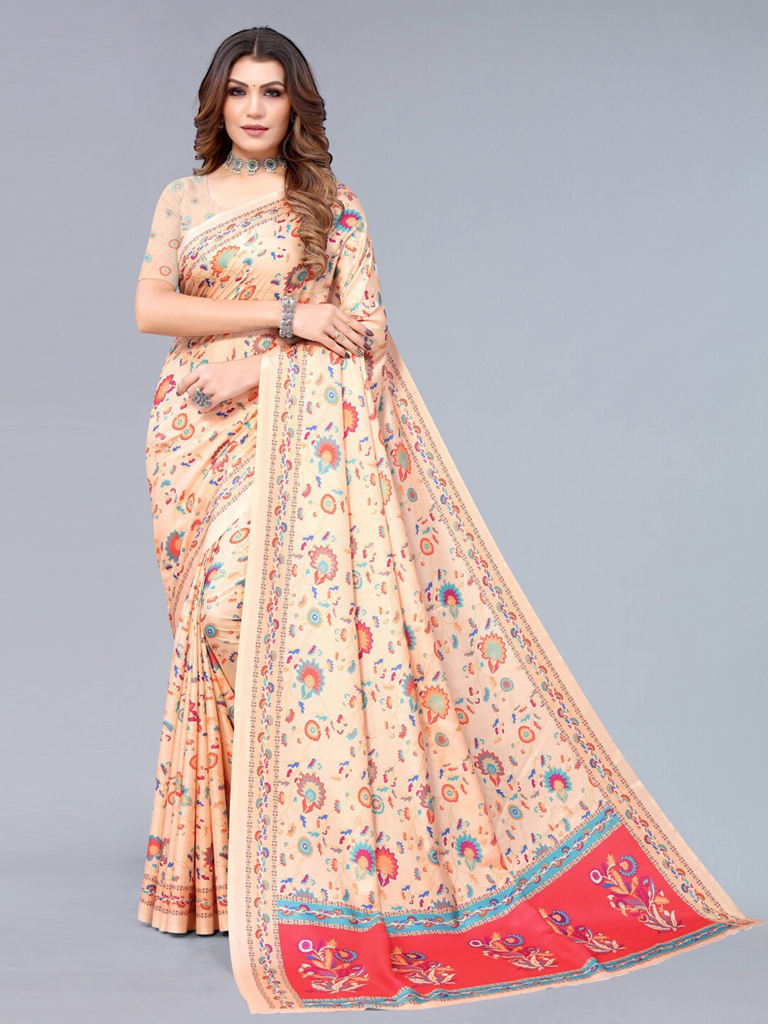 

Mitera Floral Saree, Peach