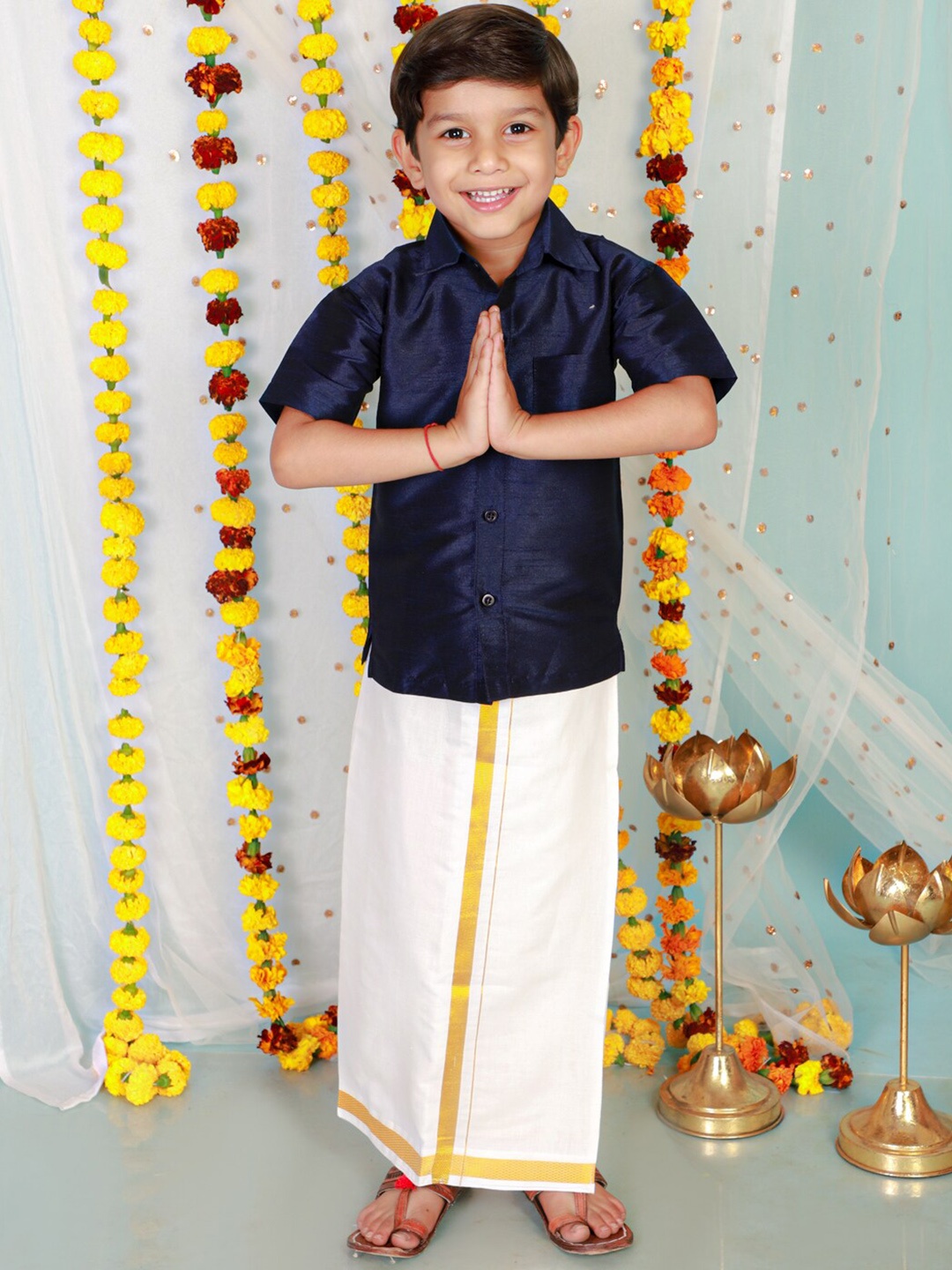 

KID1 Boys Regular Shirt With Veshti, Navy blue