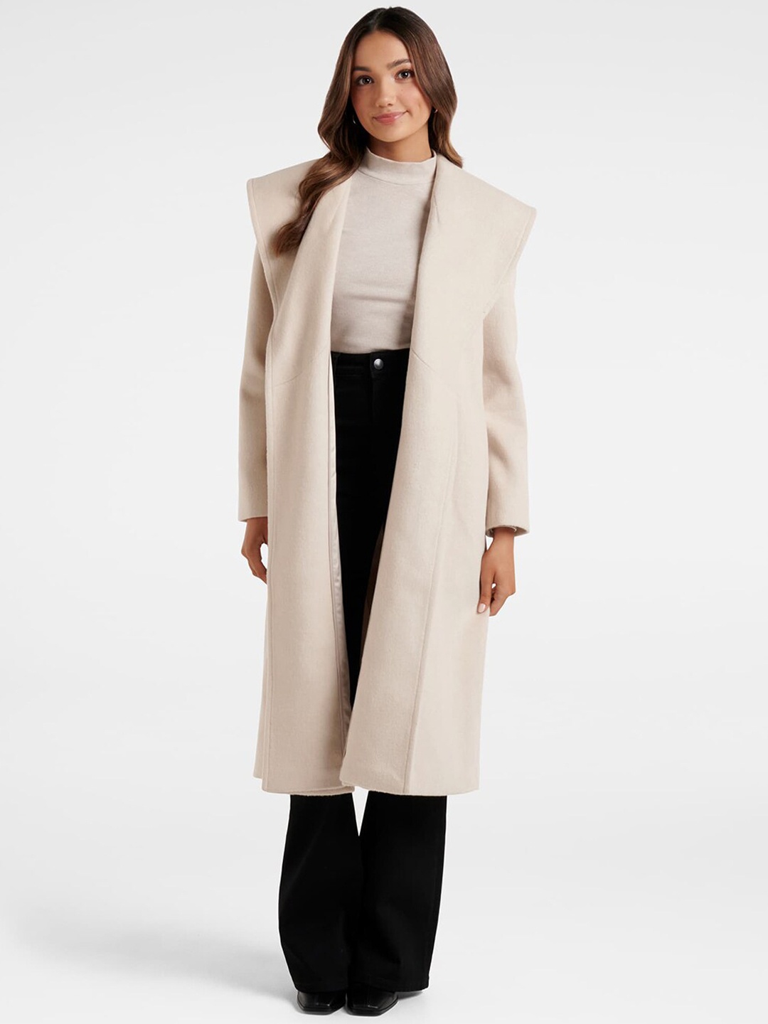 

Forever New Amy Petite Women Long Wrap Coat, Cream