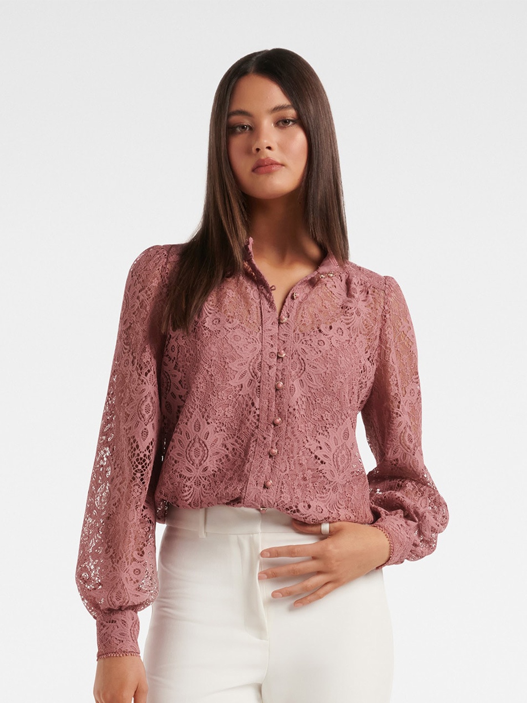 

Forever New Lace Shirt Style Top, Pink