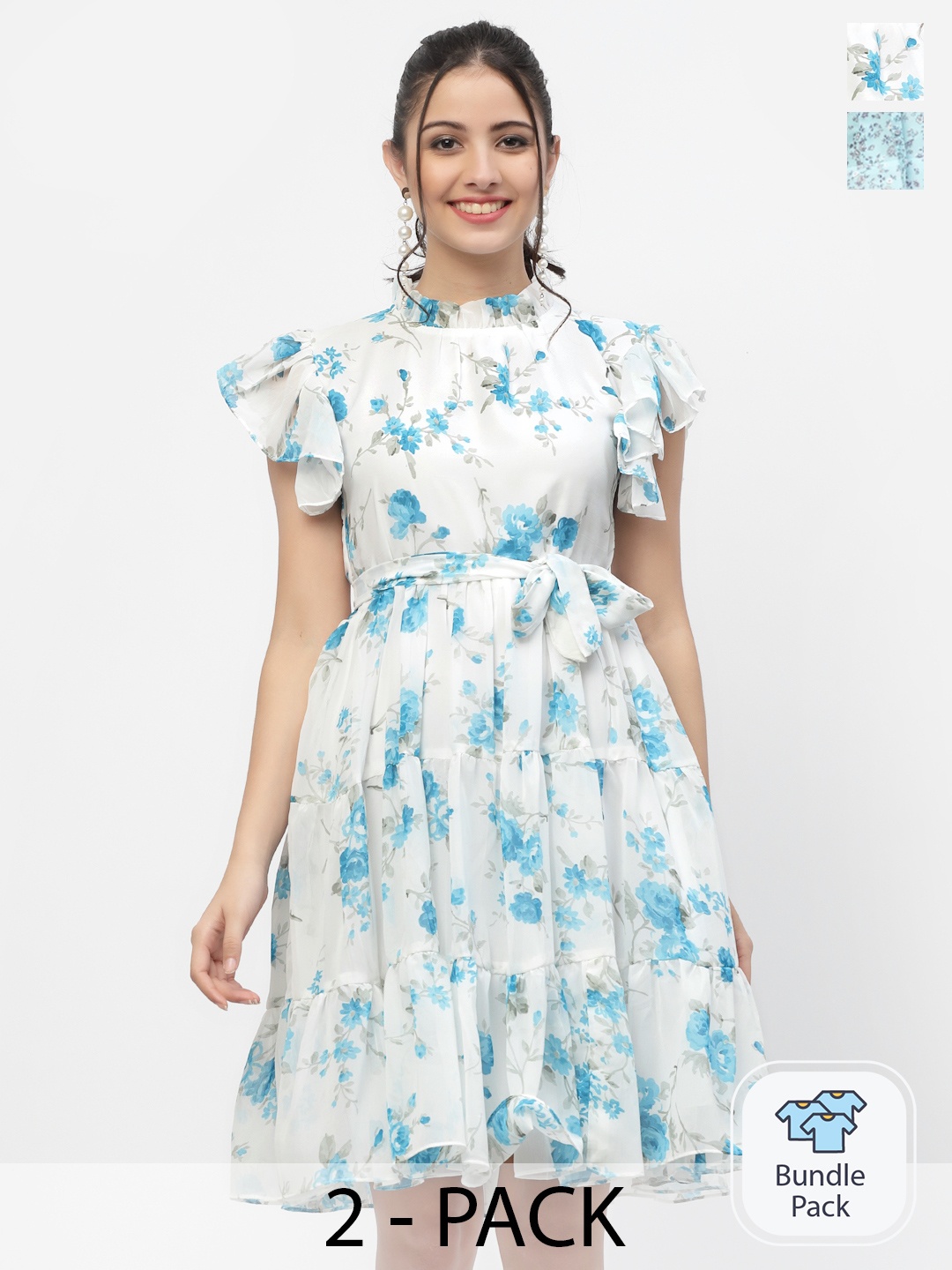 

MISS AYSE Pack of 2 Floral Georgette Dress, Blue