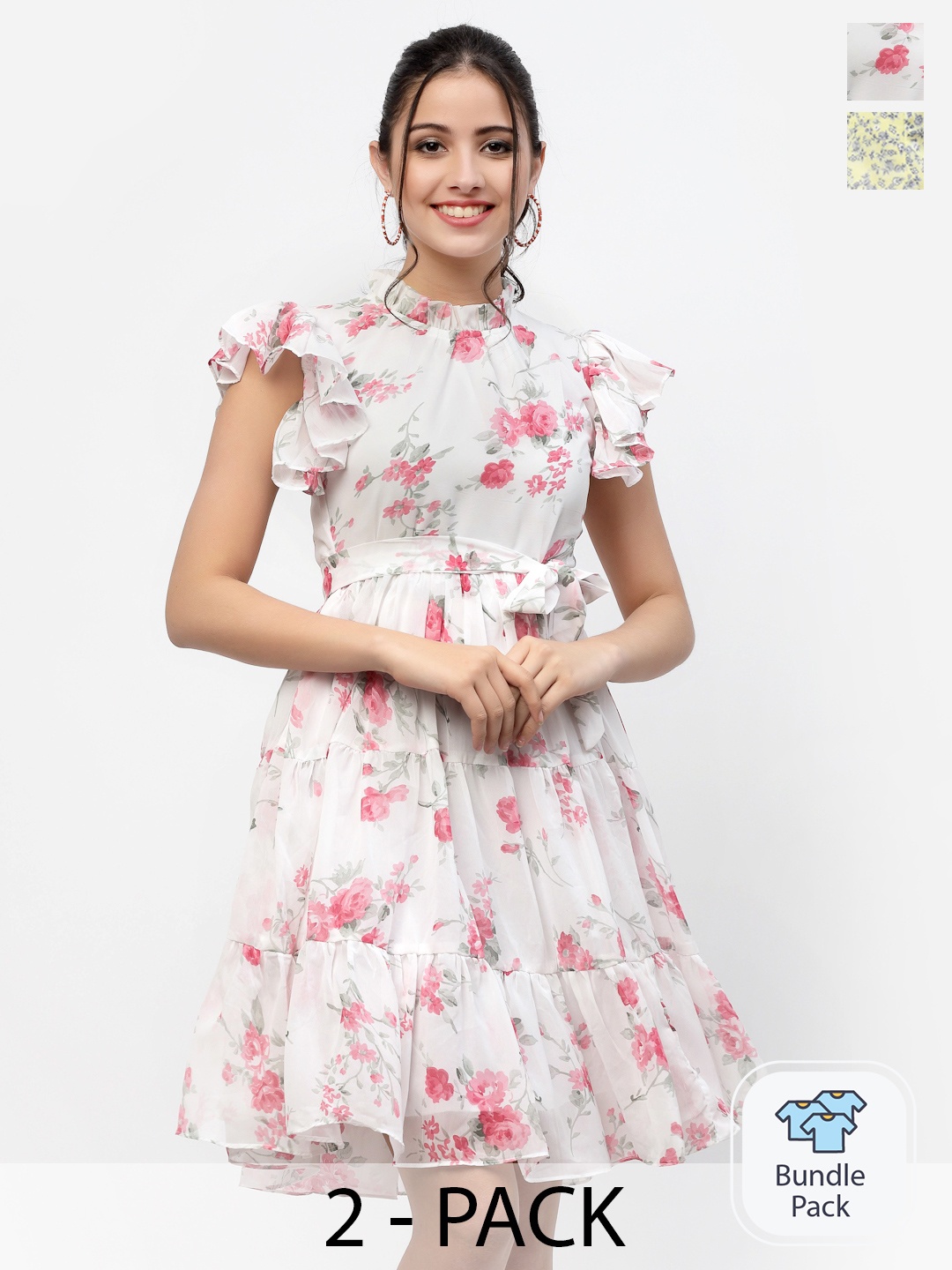 

MISS AYSE Pack of 2 Flared Floral Dress, White