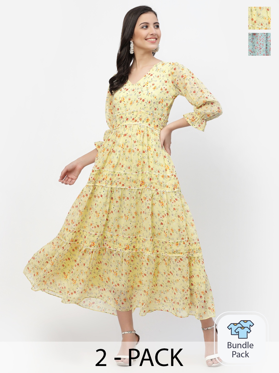 

MISS AYSE Floral Printed Georgette Midi Dress, Yellow