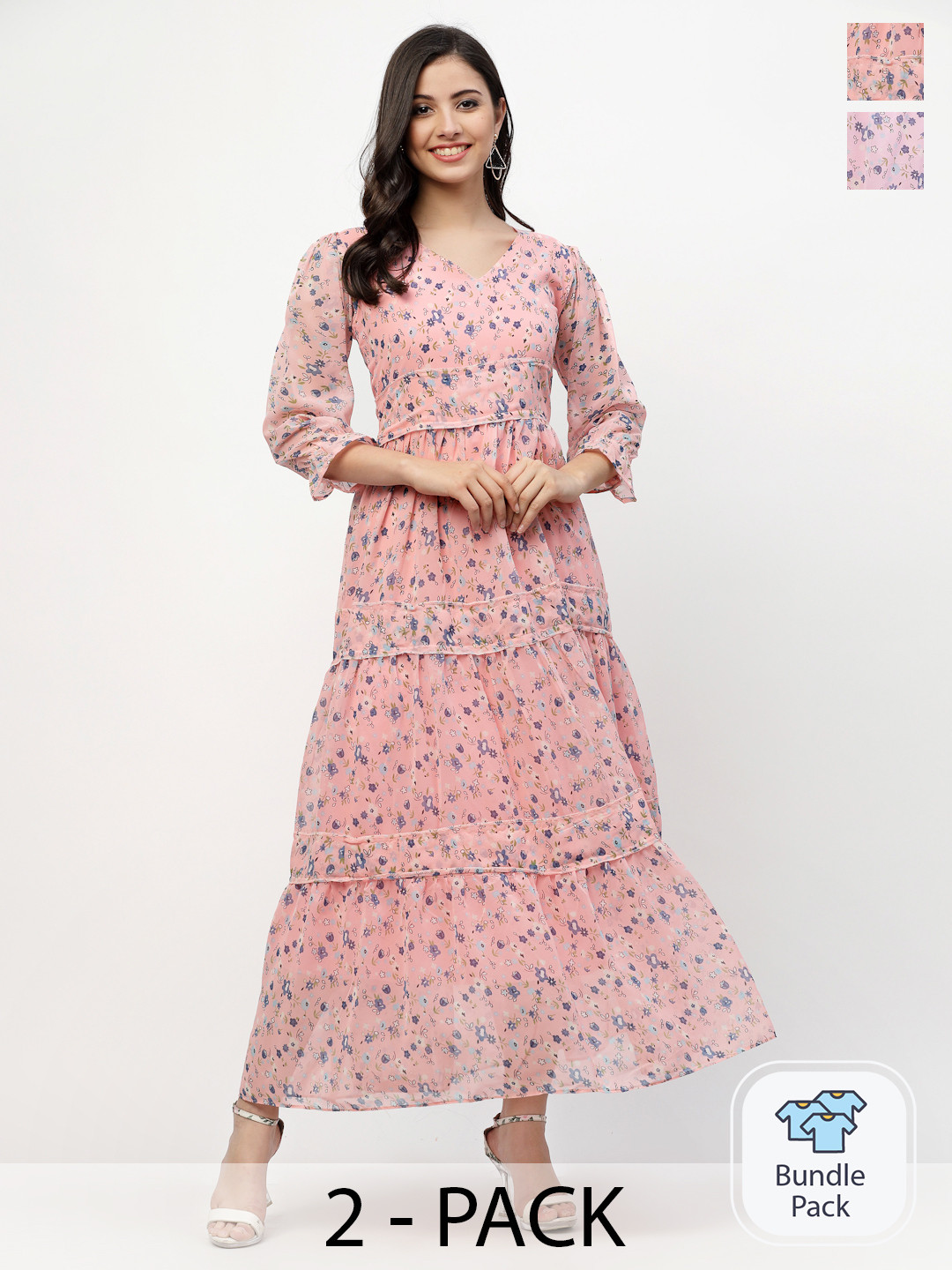 

MISS AYSE Floral Printed Georgette Maxi Dress, Pink