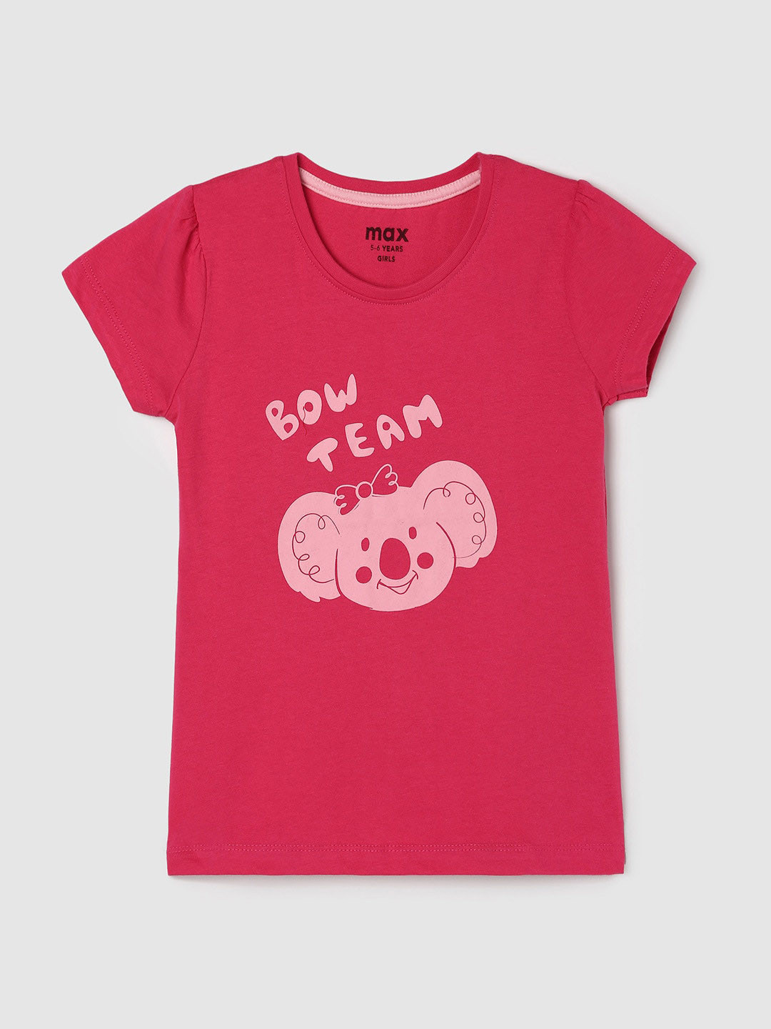

max Girls Printed Pure Cotton T-shirt, Pink