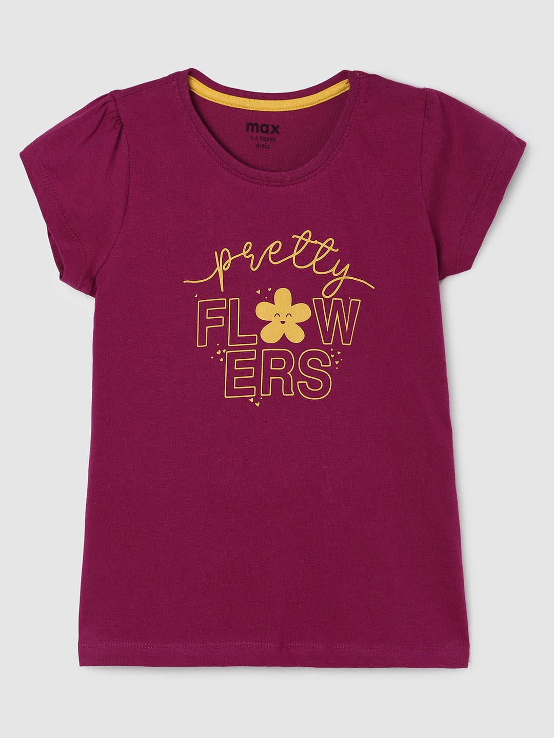 

max Girls Typography Printed Pure Cotton T-shirt, Burgundy