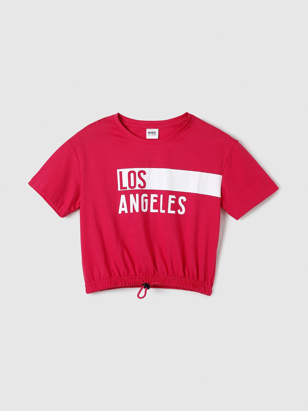 

max Girls Typography Printed Cotton T-shirt, Pink
