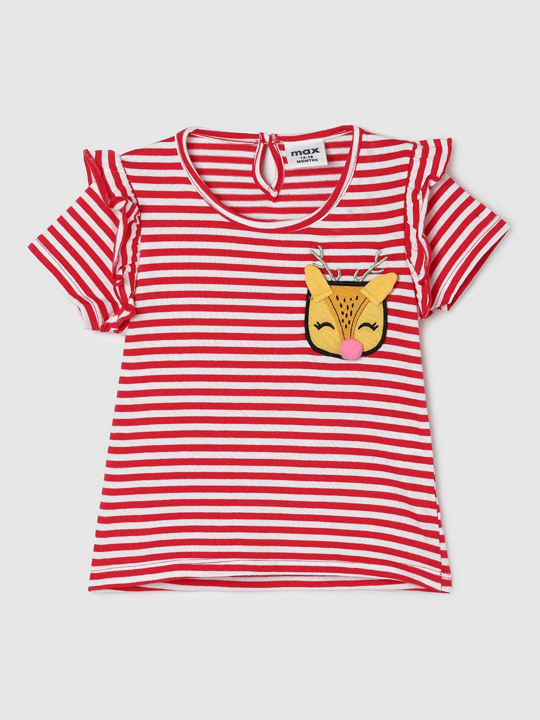 

max Girls Striped Cotton T-shirt, Red