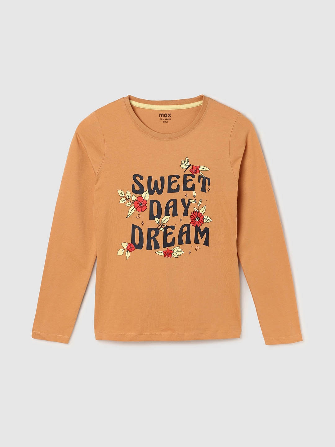 

max Girls Typography Printed Pure Cotton T-shirt, Brown
