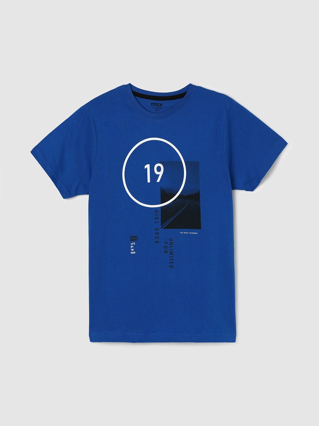 

max Boys Printed Pure Cotton T-shirt, Blue
