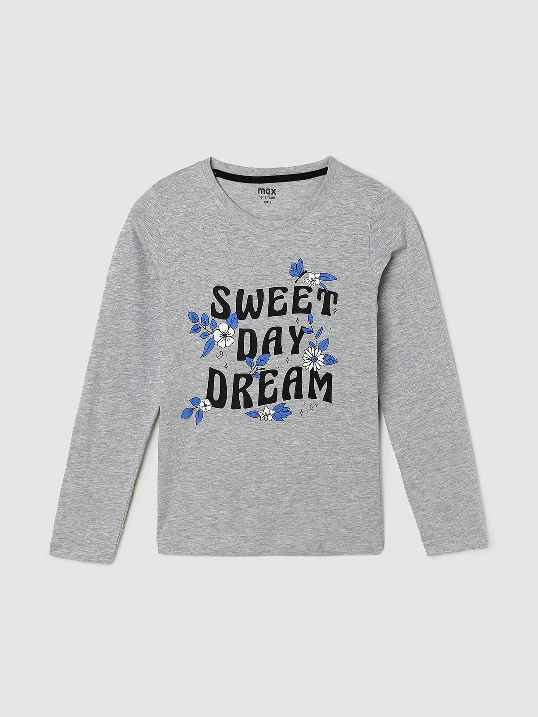 

max Girls Blue Typography Printed T-shirt